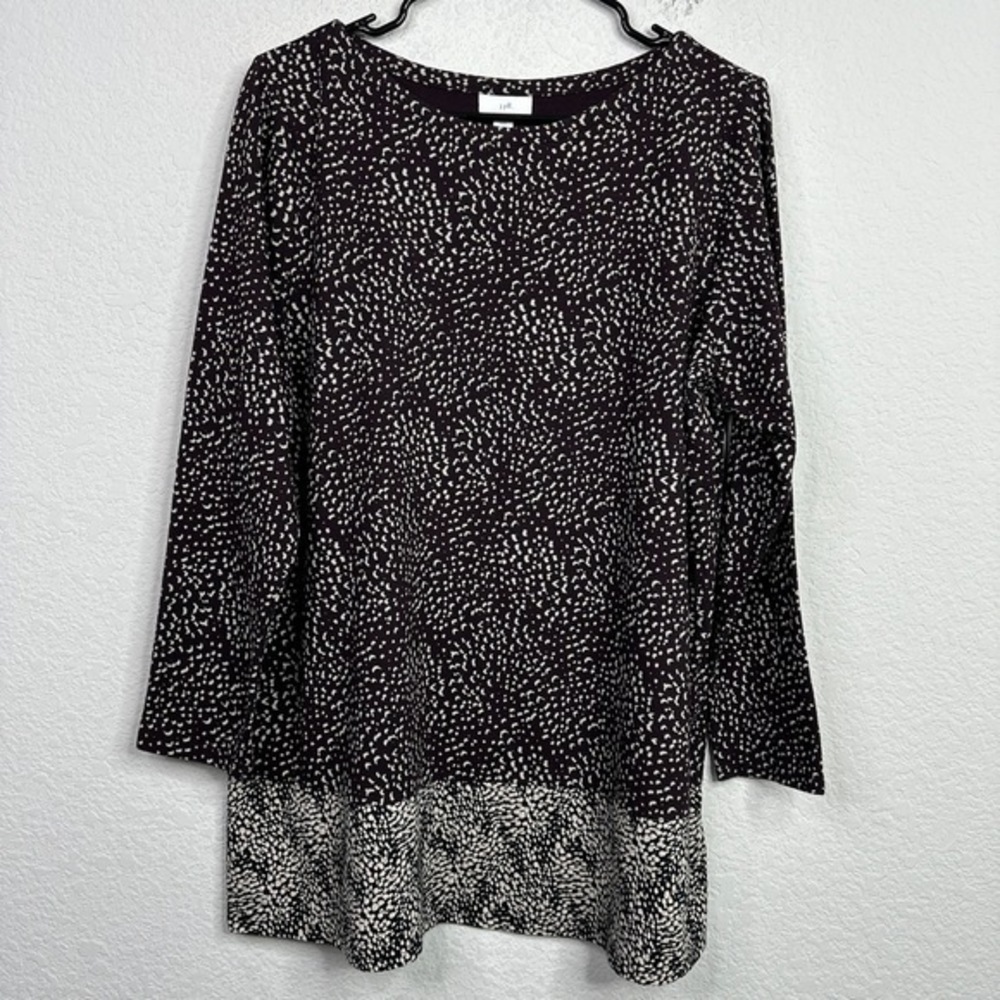 J. Jill Shirt Womens L Petite Brown‎ Long Sleeve Geometric Abstract Career Tunic